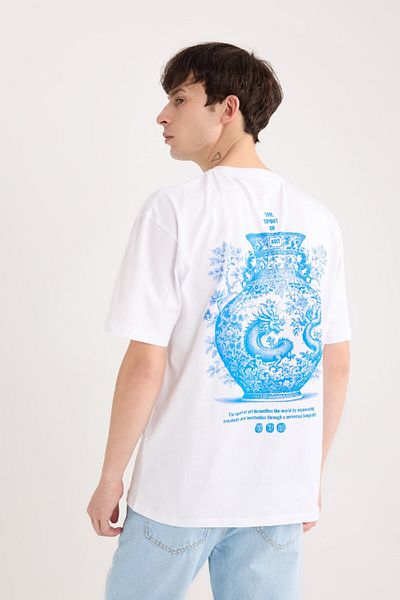 DeFacto 100 % Baumwolle, Boxy-Fit, Rundhalsausschnitt, bedrucktes Kurzarm-T-Shirt D6138ax25sp