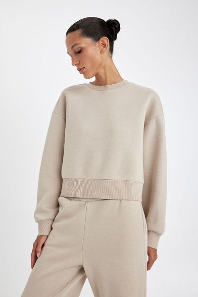 DeFacto Φούτερ Boxy Fit Crew Neck Thick Basic απλό φούτερ B8568ax24wn