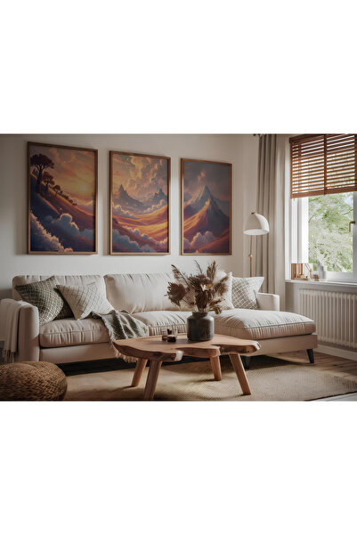 ARTCASTLE Set de 3 tablouri cu ramă din lemn Pink Valley