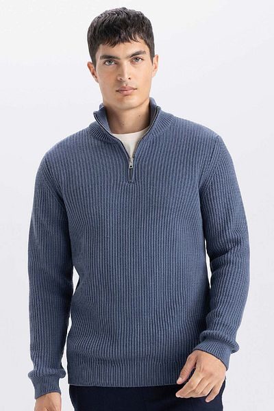 DeFacto Standard Fit Normal Cut Stand Collar Zippered Basic Plain Knitwear Sweater B0578Ax24Wn