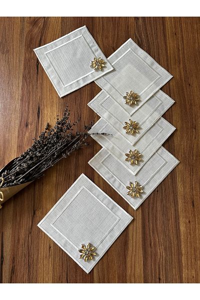 NURHAN HOME COLLECTION 6 Pieces Stone Detailed Square Coffee Side, Cocktail, Presentation Napkin