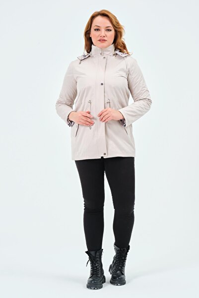 GLR&GYM GÜLBİN KADIN BÜYÜK BEDEN ASTARLI PAMUKLU KOTON MEVSİMLİK TRENÇKOT MONT