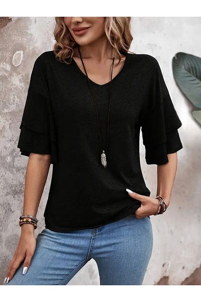 MRA Fashion Women's Short Sleeve V-Neck Viscose Blouse