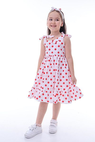 Fox Moda Polka Dot Bandana Bow Detailed Girl's Dress