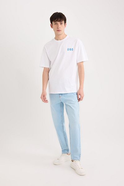 DeFacto 100 % Baumwolle, Boxy-Fit, Rundhalsausschnitt, bedrucktes Kurzarm-T-Shirt D6138ax25sp