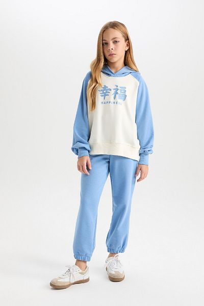 DeFacto Hooded Printed Sweatshirt and Elastic Sweatpants for Girls Set of 2 - D4065A824Wn