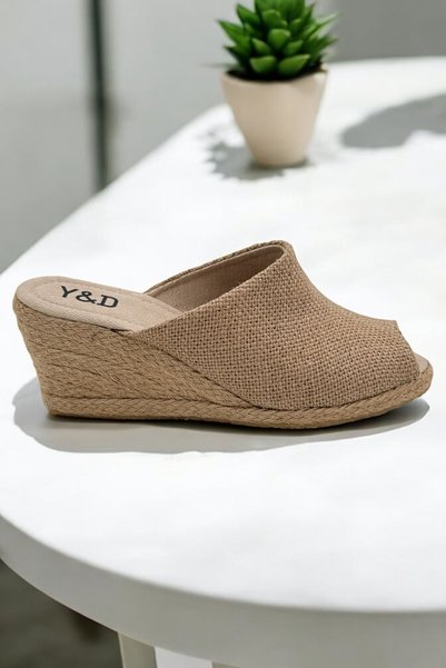 Y&D Shoes 7cm Wedge Heel Linen Slippers Handmade Production Espardil