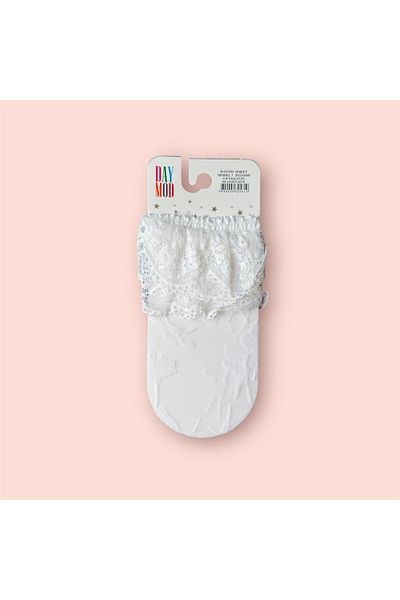 Daymod Children's Ankle Frilly Lace Patterned Socks Cream Color