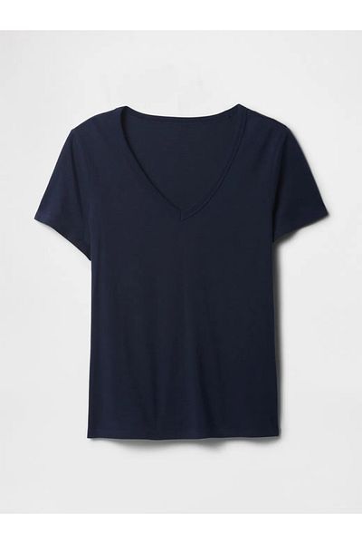 GAP Tricou de damă din bumbac cu decolteu în V, albastru bleumarin