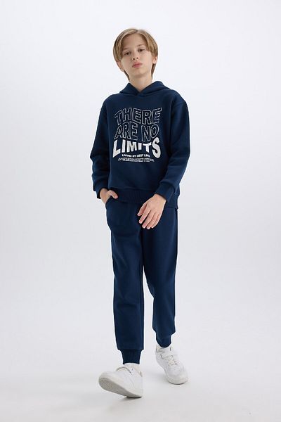 DeFacto Hooded Printed Sweatshirt and Elastic Sweatpants for Boy - 2-Piece Set B0409A824Cw