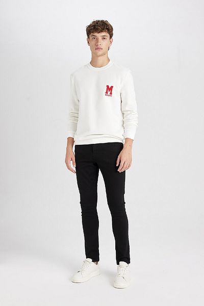 DeFacto Neues, normales, bedrucktes, dickes Sweatshirt mit Rundhalsausschnitt D3670ax24au