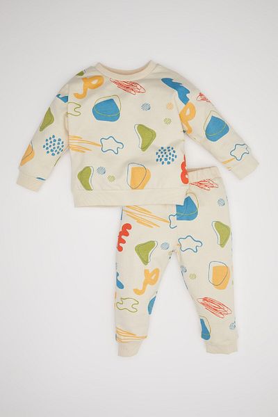 DeFacto Baby Boy Patterned Seasonal Sweatshirt Tracksuit Top and Bottom Set D5822A5Ns