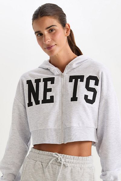 DeFacto Brooklyn Nets Crop Sweatshirt - Thick Zip, Fit Nba D2362Ax24Au
