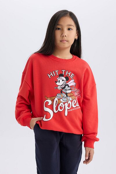 DeFacto Disney Mickey & Minnie Girls Oversize Sweatshirt - Crew Neck D4377A824Wn
