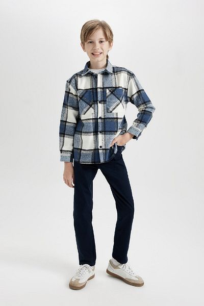 DeFacto Boy Polo Neck Flannel Shirt - Wide Fit, Long Sleeve D6687A824Wn