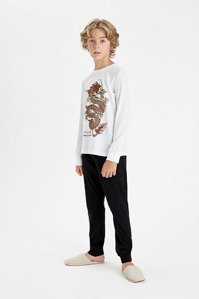 DeFacto Pyjama-Set für Jungen, bedruckt, langärmelig, Oberteil, lange Unterseite, D5216a824au