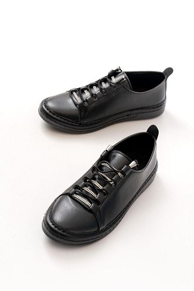 Aymood MK-9026 Pantofi sport casual negri cu șireturi cu accesorii din piatră