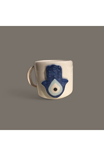PINKU Ceramics Handmade Turkish Coffee Cup with Evil Eye Beads