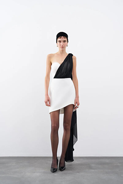 cercis Şallı Kalp Yaka Mini Abiye Elbise