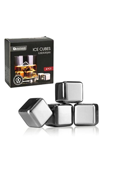 PERLOTUS 4’lü Paslanmaz Çelik Viski Taşı Sulandırmadan Soğutma Buz Küpleri