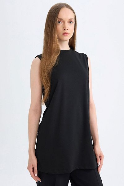DeFacto Black Regular Fit Crew Neck Sleeveless Basic Plain Tunic A8352Ax24Au