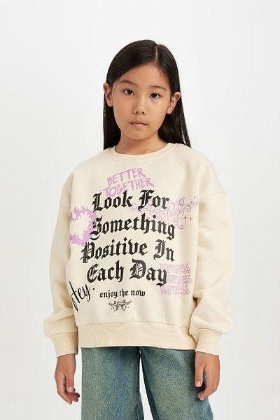 DeFacto Girls' Relax Fit Crew Neck Printed Sweatshirt D4387A824Wn
