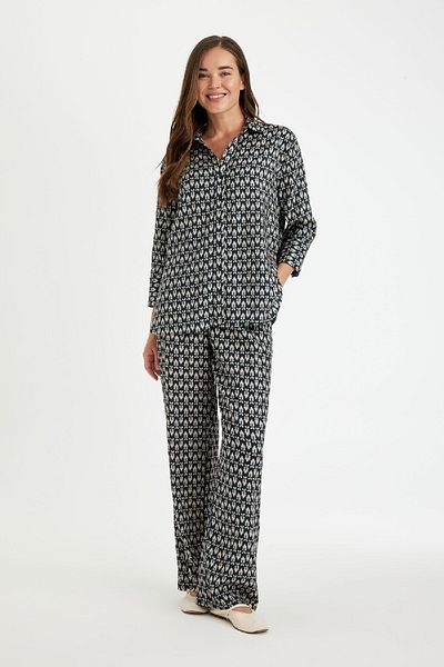 DeFacto Casual Pants Wide Leg Wide Loose Leg Patterned High Waist C4042Ax24Au