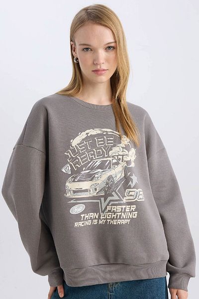 DeFacto Coool Oversize Wide Fit Crew Neck Printed Thick Sweatshirt D5385Ax24Au