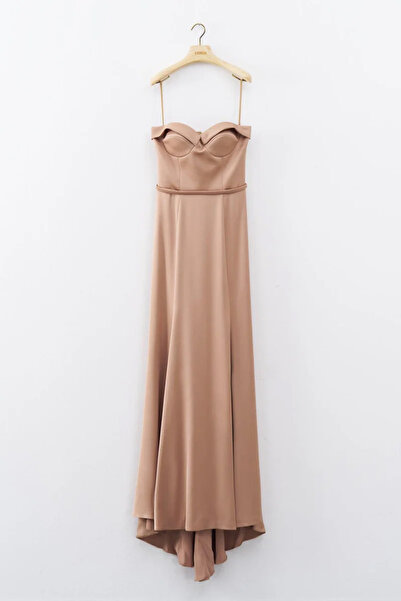 cercis Straplez Göğüs Gloplu Uzun Abiye Elbise