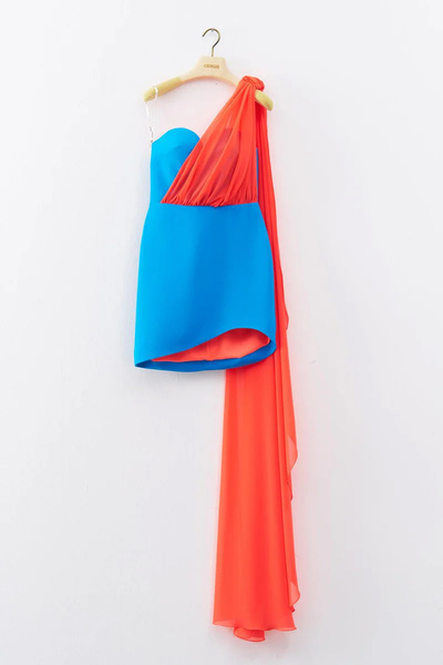 cercis Şallı Kalp Yaka Mini Abiye Elbise