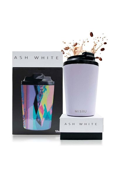 MIBRU 12OZ CEREAMIC INTERIOR CUP ASH WHITE Mibru Ceramic Vacuum Insulated Mugs 350ml (12 oz)