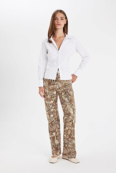 DeFacto Straight Fit Gabardin Palazzo Pantolon Yılan Derisi Desenli Yüksek Bel Cepli Uzun D1229ax24au