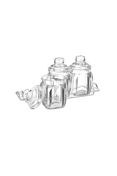 Dania 3-piece clear acrylic spice jar set with a spice holder