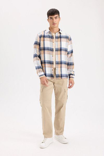 DeFacto Long Sleeve Flannel Polo Shirt - Regular Fit D5835Ax24Au