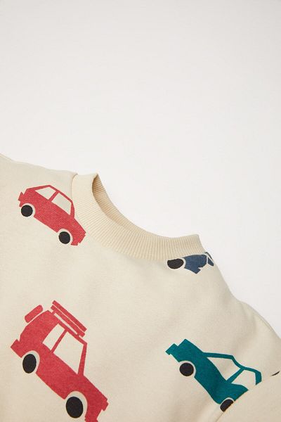 DeFacto Baby Boy Crew Neck Vehicle Printed Soft Furry Inside Sweatshirt D5783A524Wn