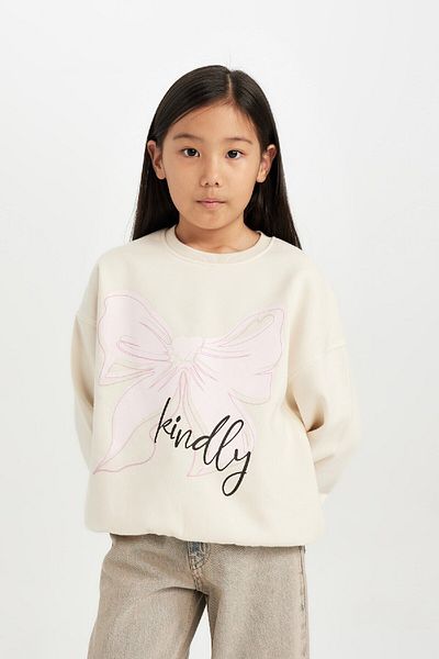 DeFacto Dívčí mikina Relax Fit Crew Neck s potiskem D4380A824Wn