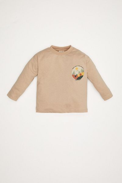 DeFacto Μακρυμάνικο μπλουζάκι Baby Boy Crew Neck Nature με στάμπα D5641a524wn