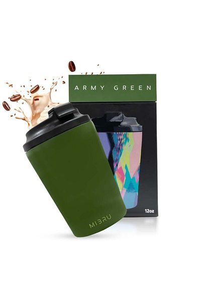 MIBRU 12OZ CEREAMIC INTERIOR CUP ARMY GREEN Mibru Ceramic Vacuum Insulated Mugs 350ml (12 oz)