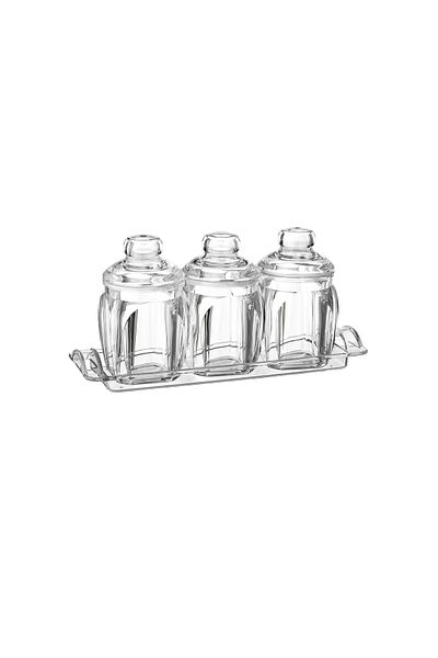 Dania 3-piece clear acrylic spice jar set with a spice holder