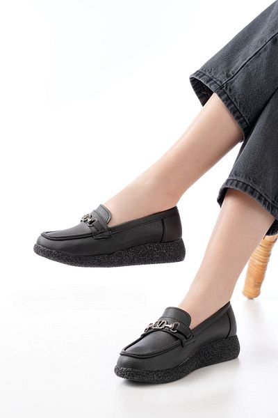 Aymood Inf-150-01 Black Daily Women's Shoes with Stone Accessories