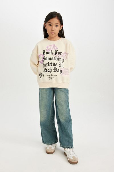 DeFacto Girls' Relax Fit Crew Neck Printed Sweatshirt D4387A824Wn