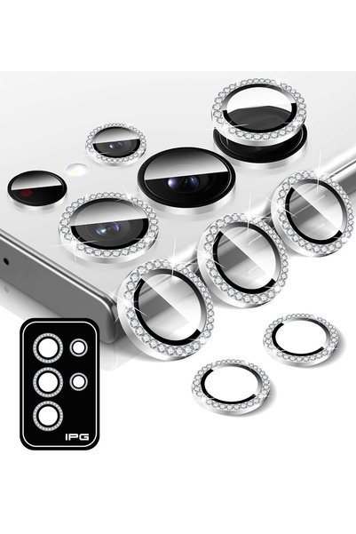 Ipg سام. واقي عدسة الكاميرا IPG ProLENS لهاتف Galaxy S25 Ultra مع إطار من الألومنيوم والأحجار الكريمة، زجاج مضاد للكسر
