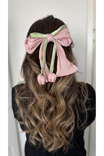 Toka Perisi Cataramă automată pentru femei, exclusivă din organza, lalele, roz