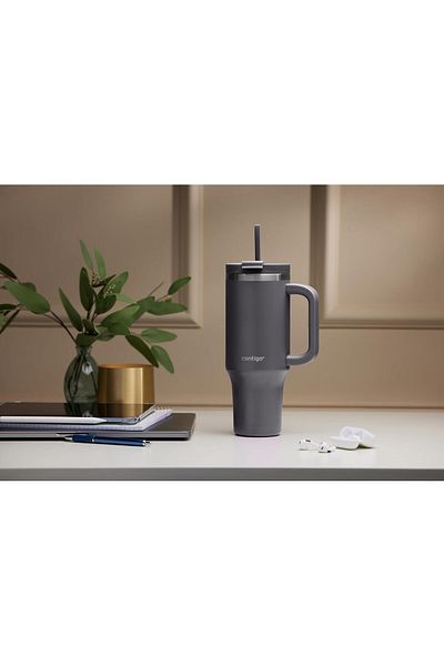 Contigo Thermos Cup with Handle - Tumbler - Stainless Steel - with Straw & Lid - 29 Hours Cold