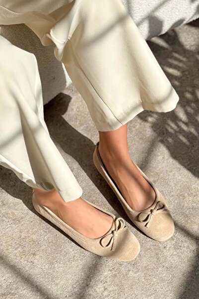 Stilbagshoes EFFİE FİYONKLU HAKİKİ DERİ SÜET KADIN BABET BEJ