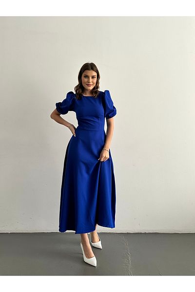 Afiş Butik Rochie midi cu mâneci pepene verde