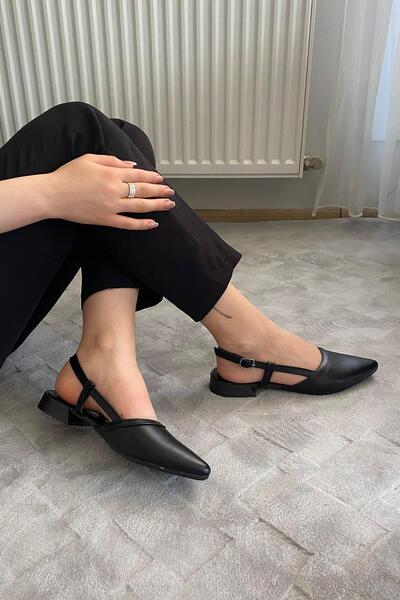 Preshley Women's Tena Black Skin Open Back Pointed Toe Daily Ballerinas