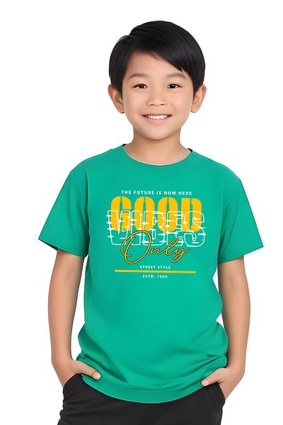 FYK KİDS Boy's Give up Text Printed Summer Top-Bottom Set