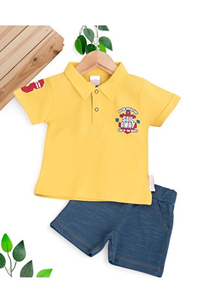 Ege Bebek Baby Boy Summer Polo Collar Soft Denim Shorts 6-9-12-18-24 Months B...