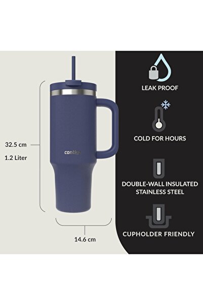 Contigo Kulplu Termos Bardak - Tumbler - Paslanmaz Çelik - Pipetli & Kapaklı – 29 Saat Soğuk
